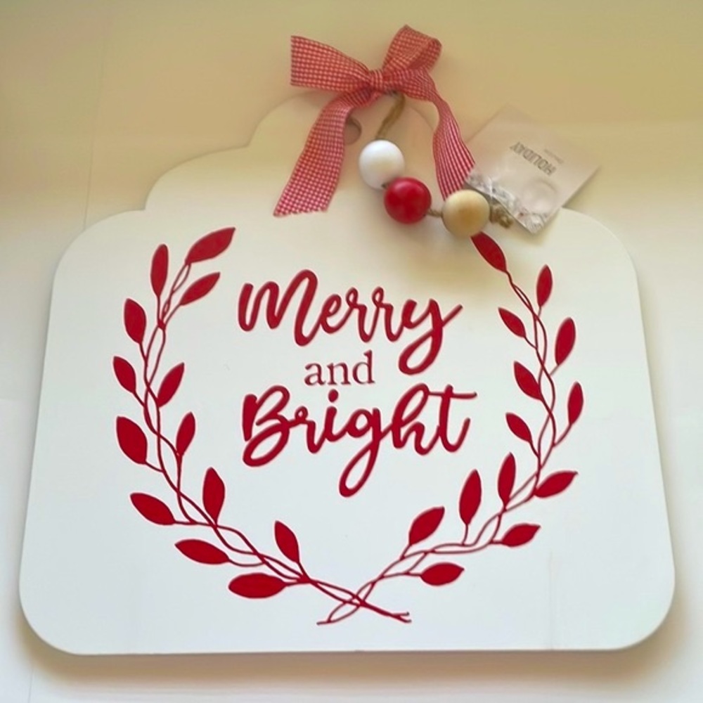 Merry & Bright Wooden Wall Decor 19” NWT